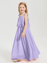 Robes de Demoiselle d'Honneur Junior en Mousseline avec Nœud Papillon Lilas
