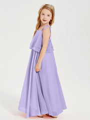 Robes de Demoiselle d'Honneur Junior en Mousseline avec Nœud Papillon Lilas