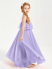 Robes de Demoiselle d'Honneur Junior en Mousseline avec Nœud Papillon Lilas