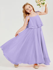 Robes de Demoiselle d'Honneur Junior en Mousseline avec Nœud Papillon Lilas