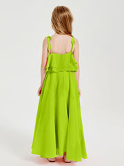 Robes de Demoiselle d'Honneur Junior en Mousseline avec Nœud Papillon Vert Citron