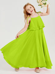 Robes de Demoiselle d'Honneur Junior en Mousseline avec Nœud Papillon Vert Citron
