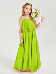 Robes de Demoiselle d'Honneur Junior en Mousseline avec Nœud Papillon Vert Citron