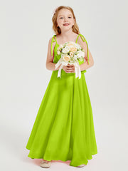 Robes de Demoiselle d'Honneur Junior en Mousseline avec Nœud Papillon Vert Citron