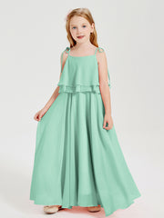 Robes de Demoiselle d'Honneur Junior en Mousseline avec Nœud Papillon Vert Menthe