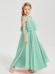 Robes de Demoiselle d'Honneur Junior en Mousseline avec Nœud Papillon Vert Menthe