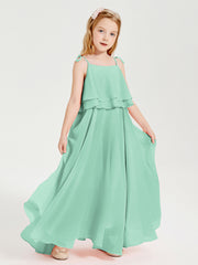 Robes de Demoiselle d'Honneur Junior en Mousseline avec Nœud Papillon Vert Menthe