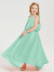 Robes de Demoiselle d'Honneur Junior en Mousseline avec Nœud Papillon Vert Menthe