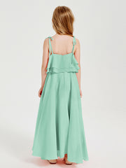 Robes de Demoiselle d'Honneur Junior en Mousseline avec Nœud Papillon Vert Menthe