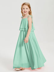 Robes de Demoiselle d'Honneur Junior en Mousseline avec Nœud Papillon Vert Menthe