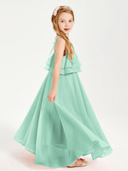 Robes de Demoiselle d'Honneur Junior en Mousseline avec Nœud Papillon Vert Menthe