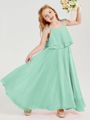 Robes de Demoiselle d'Honneur Junior en Mousseline avec Nœud Papillon Vert Menthe