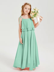Robes de Demoiselle d'Honneur Junior en Mousseline avec Nœud Papillon Vert Menthe