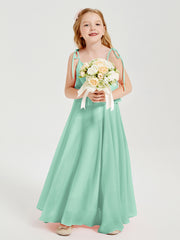 Robes de Demoiselle d'Honneur Junior en Mousseline avec Nœud Papillon Vert Menthe