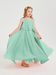 Robes de Demoiselle d'Honneur Junior en Mousseline avec Nœud Papillon Vert Menthe
