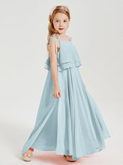 Robes de Demoiselle d'Honneur Junior en Mousseline avec Nœud Papillon Brume