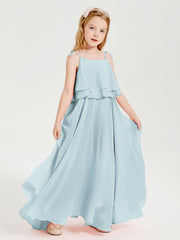 Robes de Demoiselle d'Honneur Junior en Mousseline avec Nœud Papillon Brume