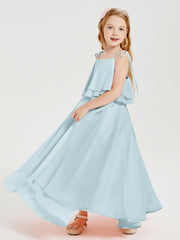 Robes de Demoiselle d'Honneur Junior en Mousseline avec Nœud Papillon Brume