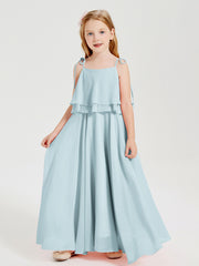 Robes de Demoiselle d'Honneur Junior en Mousseline avec Nœud Papillon Brume