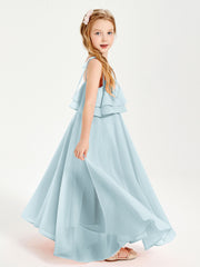 Robes de Demoiselle d'Honneur Junior en Mousseline avec Nœud Papillon Brume