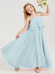 Robes de Demoiselle d'Honneur Junior en Mousseline avec Nœud Papillon Brume