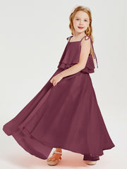 Robes de Demoiselle d'Honneur Junior en Mousseline avec Nœud Papillon Mûre