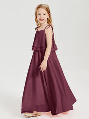Robes de Demoiselle d'Honneur Junior en Mousseline avec Nœud Papillon Mûre