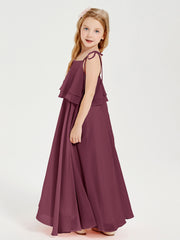 Robes de Demoiselle d'Honneur Junior en Mousseline avec Nœud Papillon Mûre