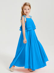 Robes de Demoiselle d'Honneur Junior en Mousseline avec Nœud Papillon Bleu Océan
