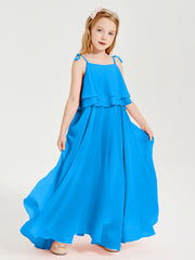 Robes de Demoiselle d'Honneur Junior en Mousseline avec Nœud Papillon Bleu Océan