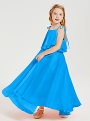 Robes de Demoiselle d'Honneur Junior en Mousseline avec Nœud Papillon Bleu Océan