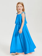 Robes de Demoiselle d'Honneur Junior en Mousseline avec Nœud Papillon Bleu Océan