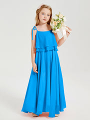 Robes de Demoiselle d'Honneur Junior en Mousseline avec Nœud Papillon Bleu Océan