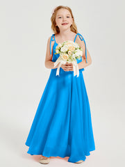 Robes de Demoiselle d'Honneur Junior en Mousseline avec Nœud Papillon Bleu Océan
