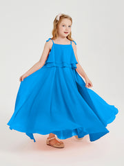 Robes de Demoiselle d'Honneur Junior en Mousseline avec Nœud Papillon Bleu Océan
