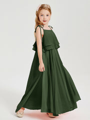 Robes de Demoiselle d'Honneur Junior en Mousseline avec Nœud Papillon Olive Verte