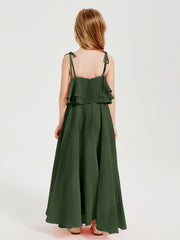 Robes de Demoiselle d'Honneur Junior en Mousseline avec Nœud Papillon Olive Verte