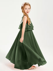 Robes de Demoiselle d'Honneur Junior en Mousseline avec Nœud Papillon Olive Verte