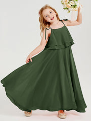 Robes de Demoiselle d'Honneur Junior en Mousseline avec Nœud Papillon Olive Verte