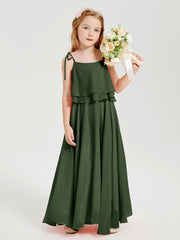 Robes de Demoiselle d'Honneur Junior en Mousseline avec Nœud Papillon Olive Verte