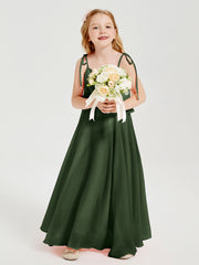Robes de Demoiselle d'Honneur Junior en Mousseline avec Nœud Papillon Olive Verte