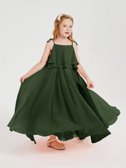 Robes de Demoiselle d'Honneur Junior en Mousseline avec Nœud Papillon Olive Verte