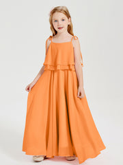 Robes de Demoiselle d'Honneur Junior en Mousseline avec Nœud Papillon Orange