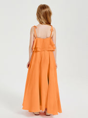 Robes de Demoiselle d'Honneur Junior en Mousseline avec Nœud Papillon Orange