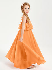 Robes de Demoiselle d'Honneur Junior en Mousseline avec Nœud Papillon Orange