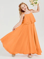 Robes de Demoiselle d'Honneur Junior en Mousseline avec Nœud Papillon Orange