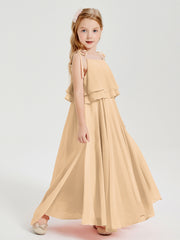 Robes de Demoiselle d'Honneur Junior en Mousseline avec Nœud Papillon Pêche