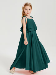 Robes de Demoiselle d'Honneur Junior en Mousseline avec Nœud Papillon Paon