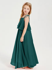 Robes de Demoiselle d'Honneur Junior en Mousseline avec Nœud Papillon Paon