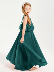 Robes de Demoiselle d'Honneur Junior en Mousseline avec Nœud Papillon Paon